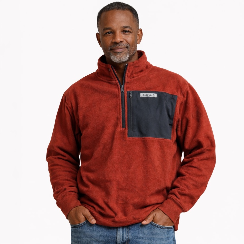 Timberland Men’s Red Fleece 1/4 Zip Pullover‎ Men's XL Outdoor Sweater